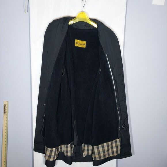 Vtg 70's Plymouth Of Boston Trench Coat Sz 38 (M) Black Zip Out Fleece Liner - Picture 5 of 9